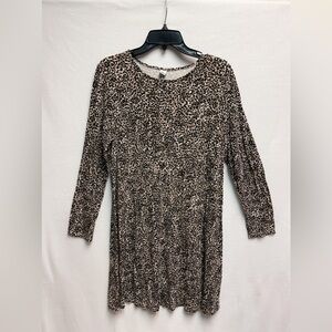 Old Navy Leopard Print Long Sleeve Dress - Beige & Black